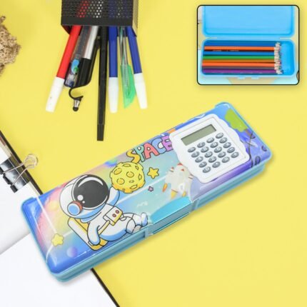 Double Sided Magnetic Geometry Box, Pencil Box with Calculator for Boys Art Plastic Pencil Box for Girls and Boys