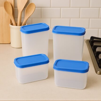 Glory Plastic Storage Container Box Set 4-Piece Airtight, Stackable Organizer for Kitchen, Pantry, Office More